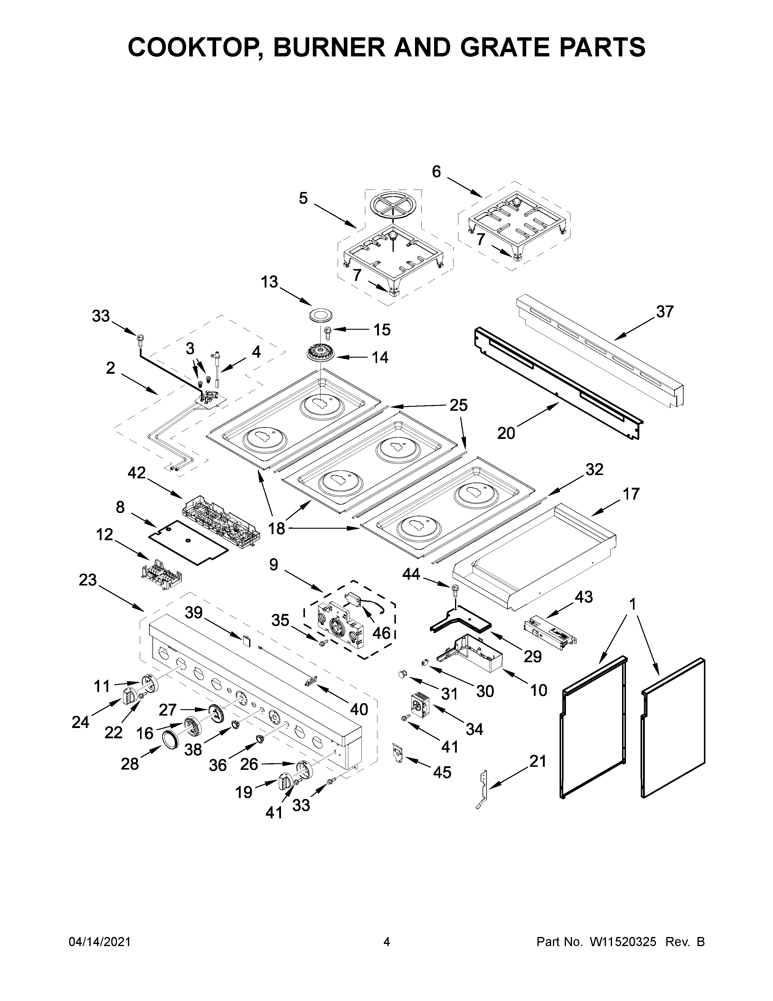 COOKTOP, BURNER AND GRATE PARTS