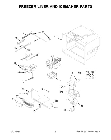 Freezer liner and icemaker parts