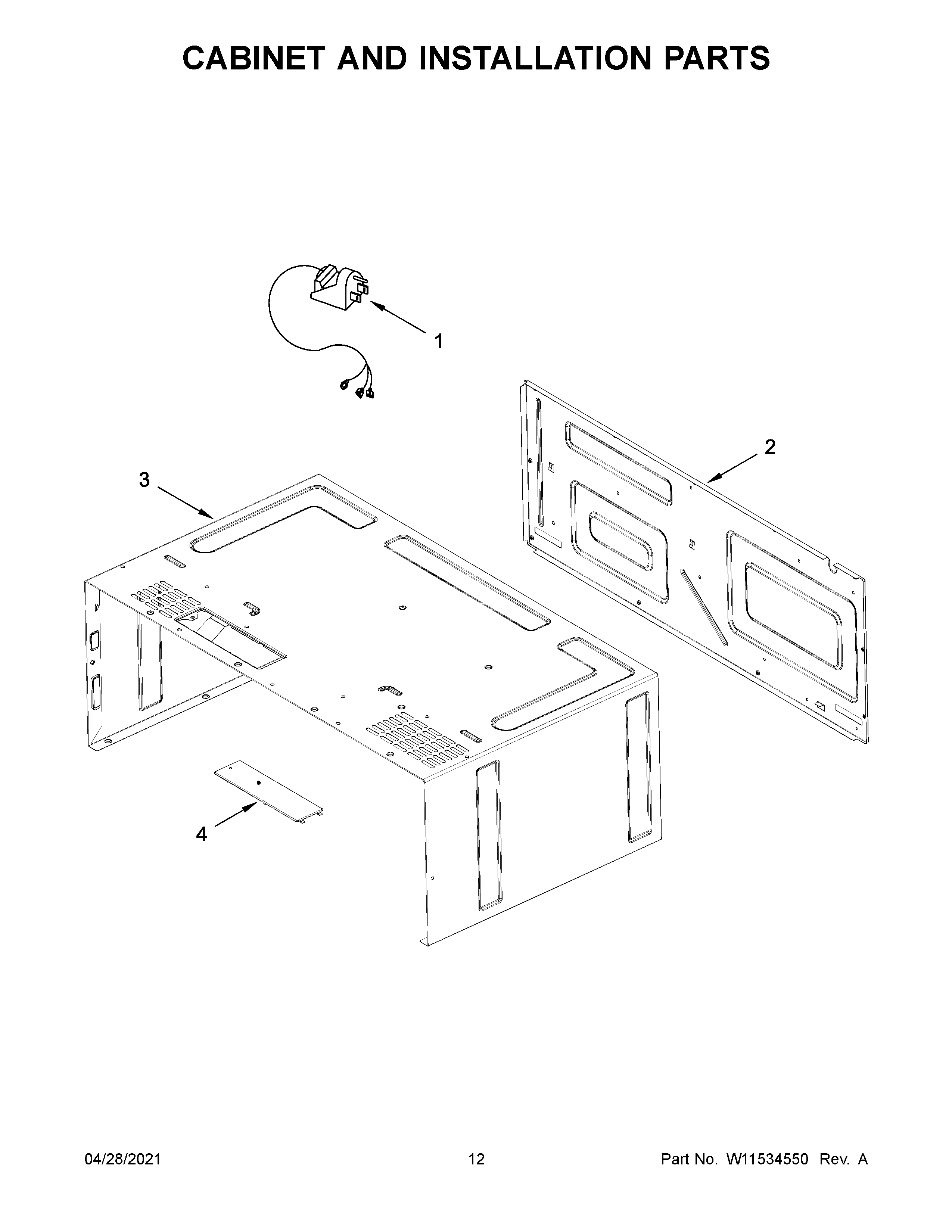 Cabinet and installation parts