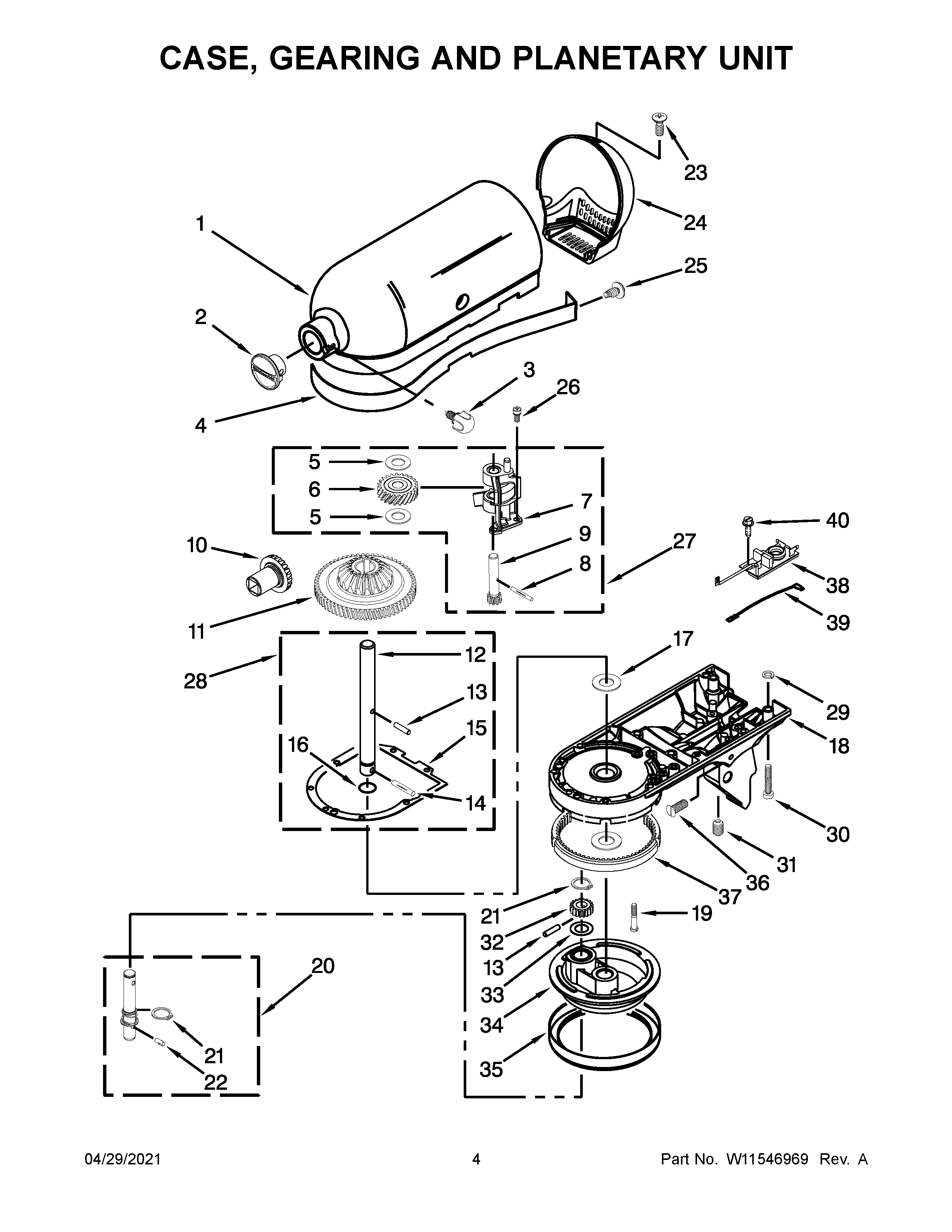 Case, gearing and planetary unit