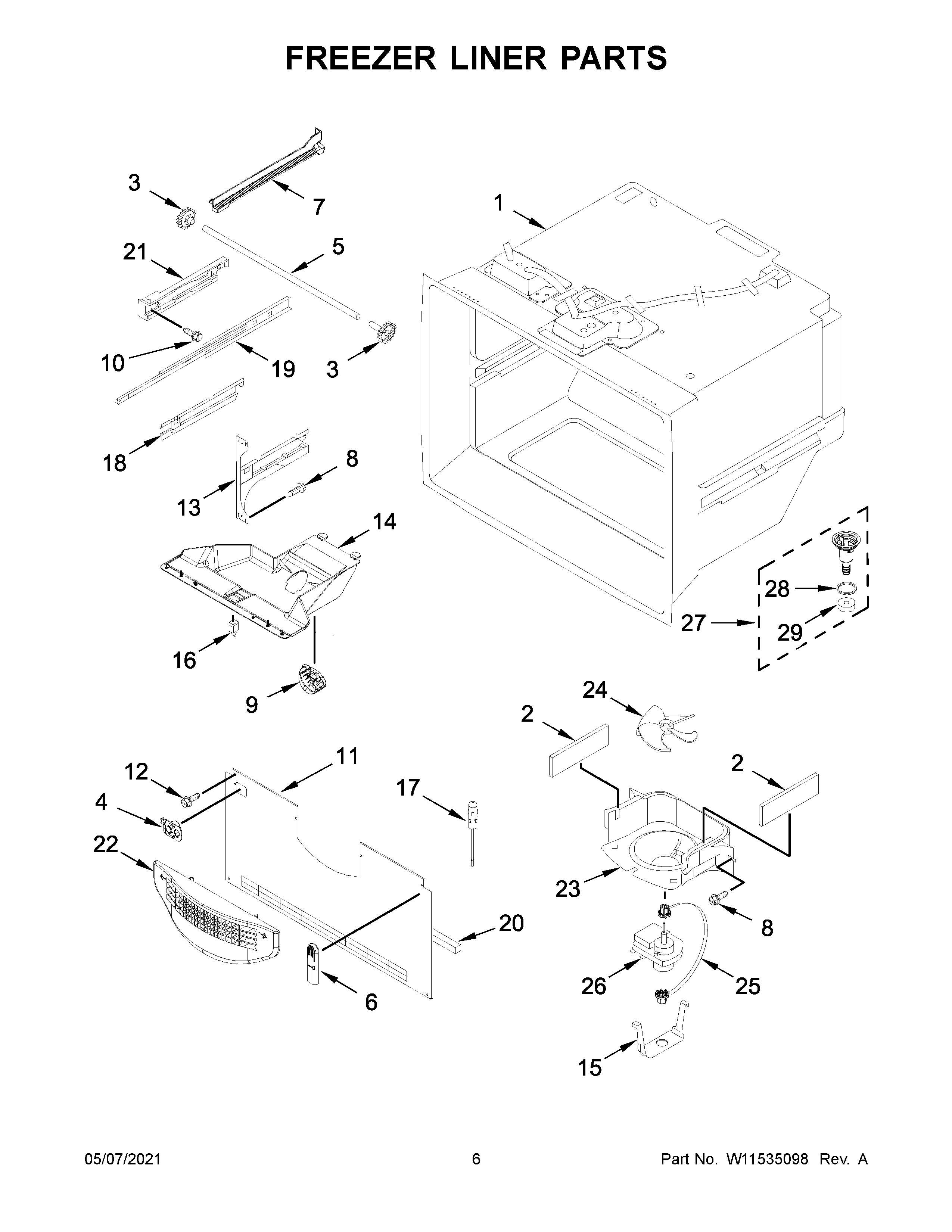 Freezer liner parts