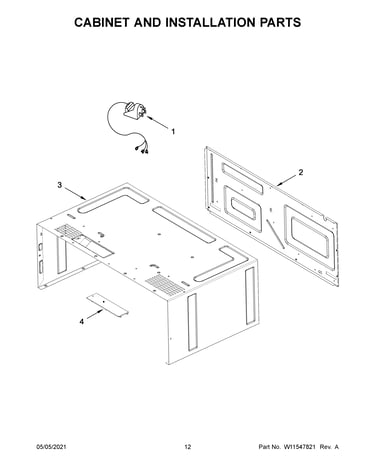 Cabinet and installation parts