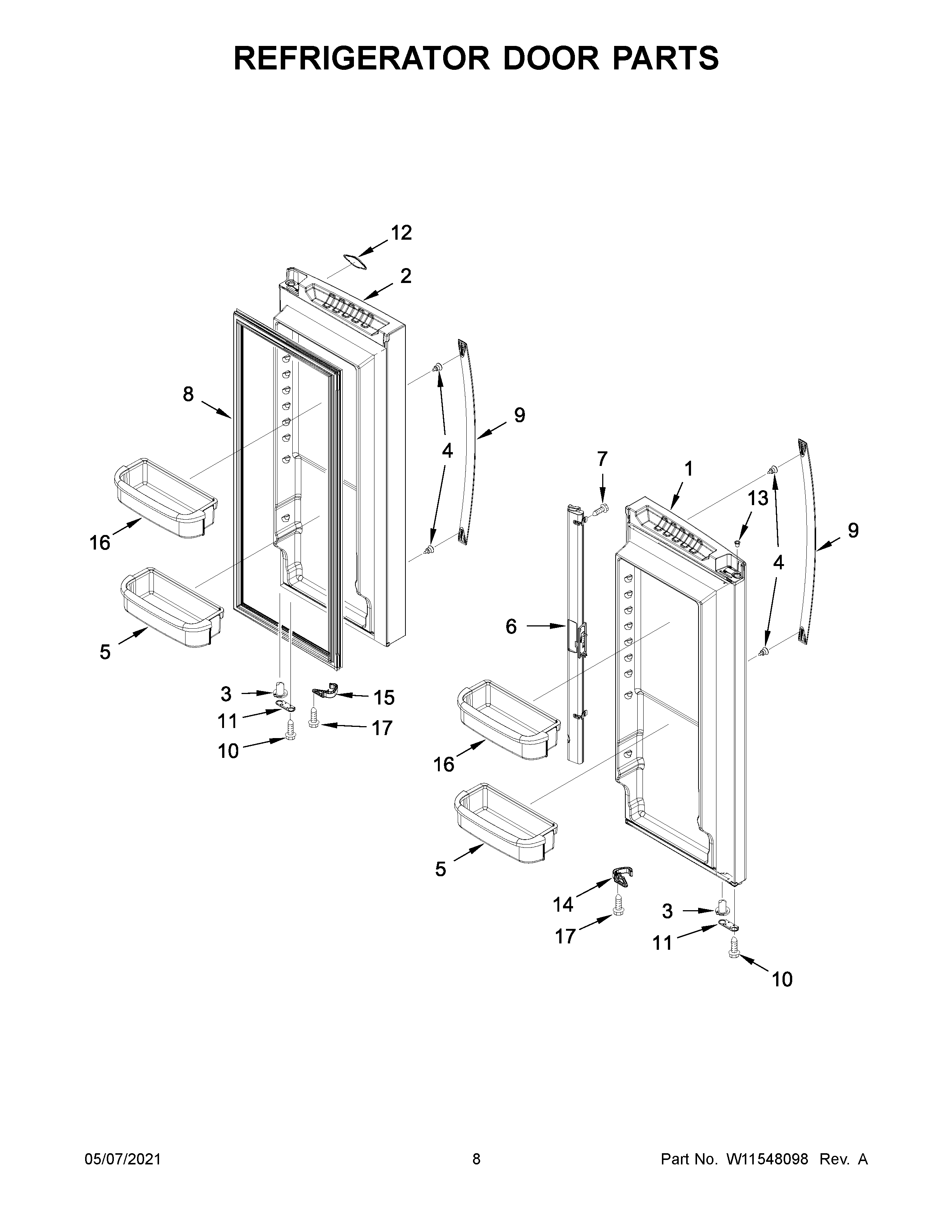 Refrigerator door parts