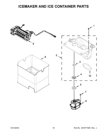 Icemaker and ice container parts