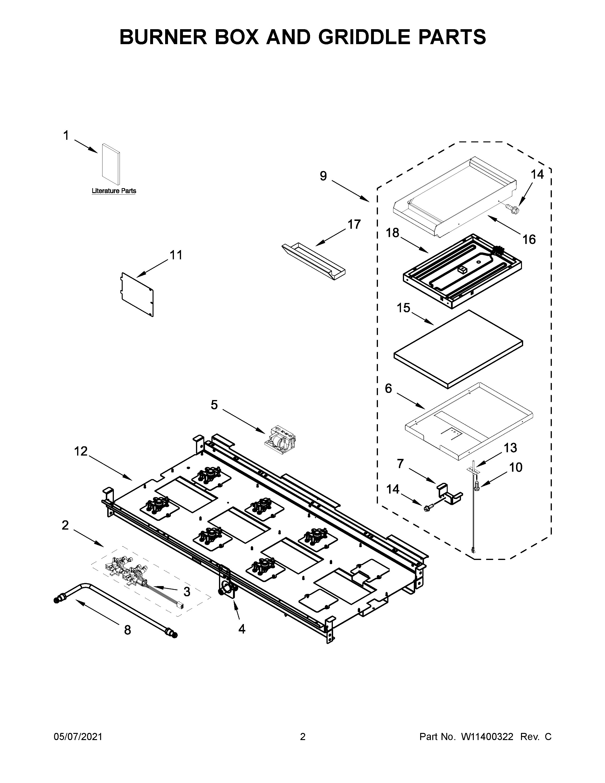 Burner box and griddle parts