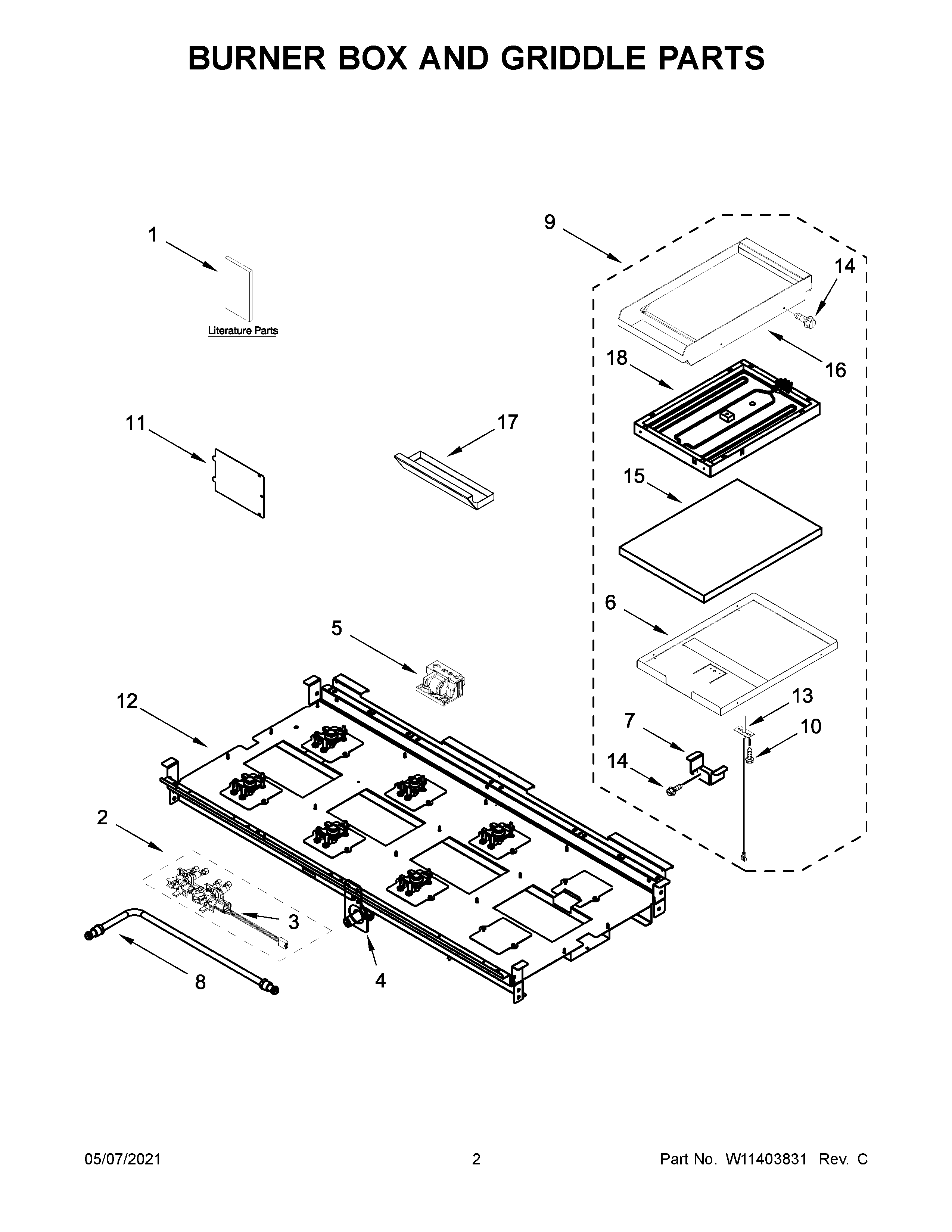 BURNER BOX AND GRIDDLE PARTS