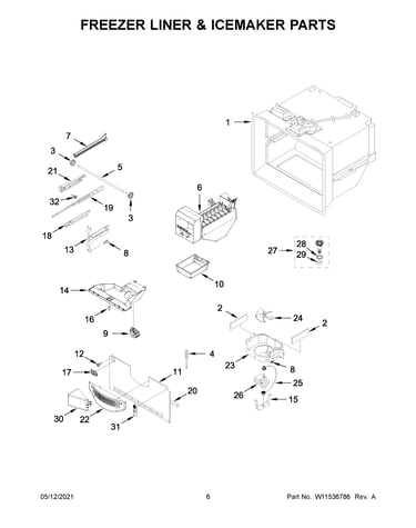 Freezer liner & icemaker parts