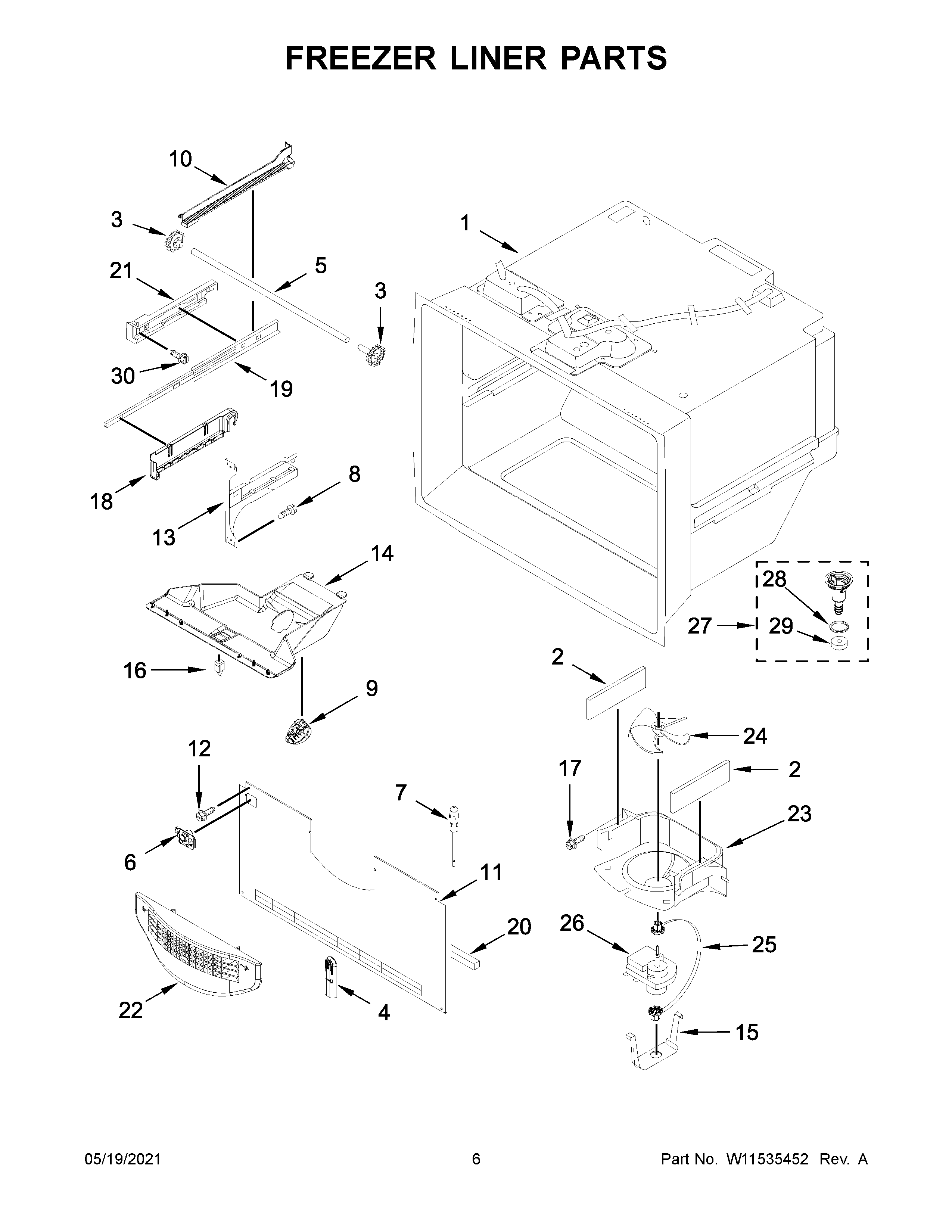 Freezer liner parts