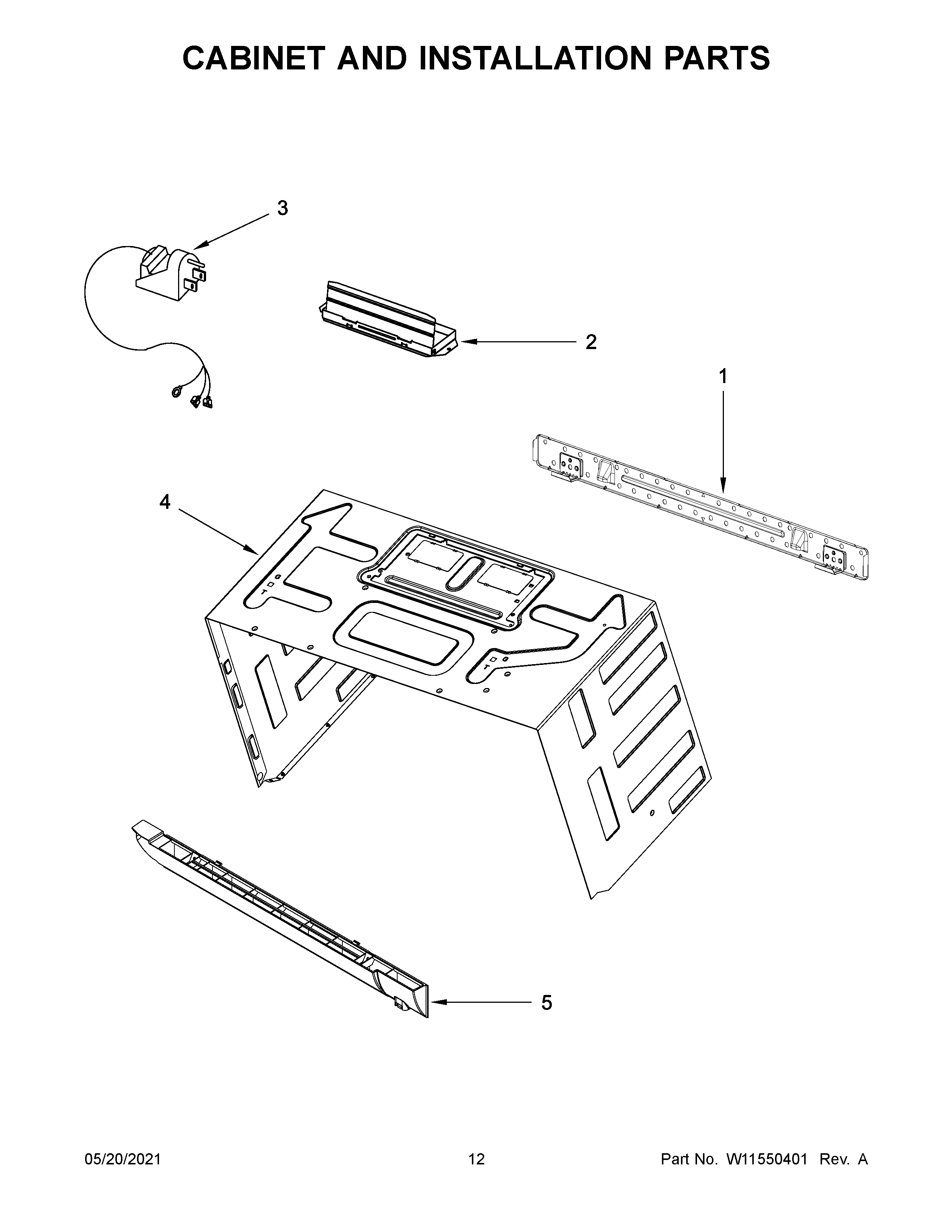 Cabinet and installation parts