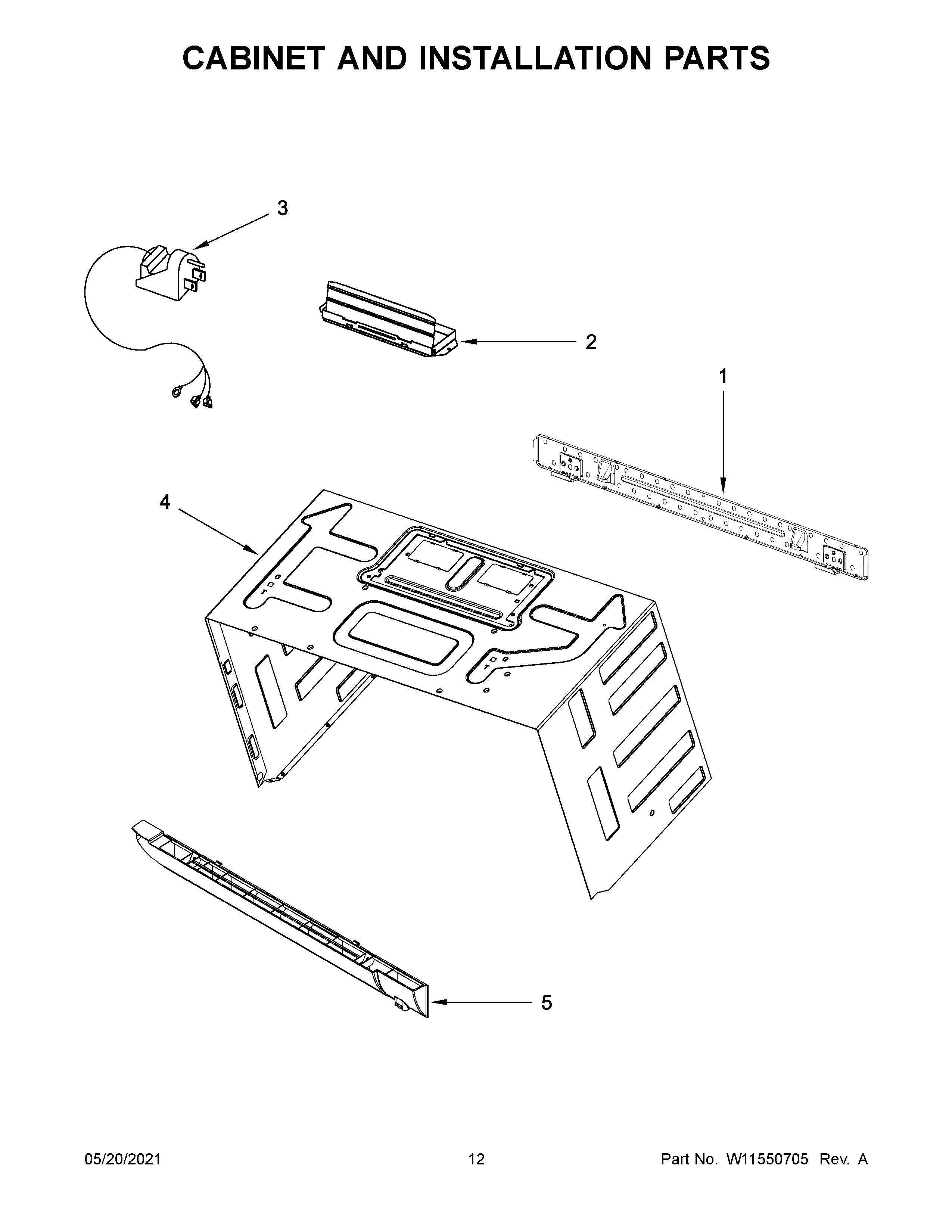 Cabinet and installation parts