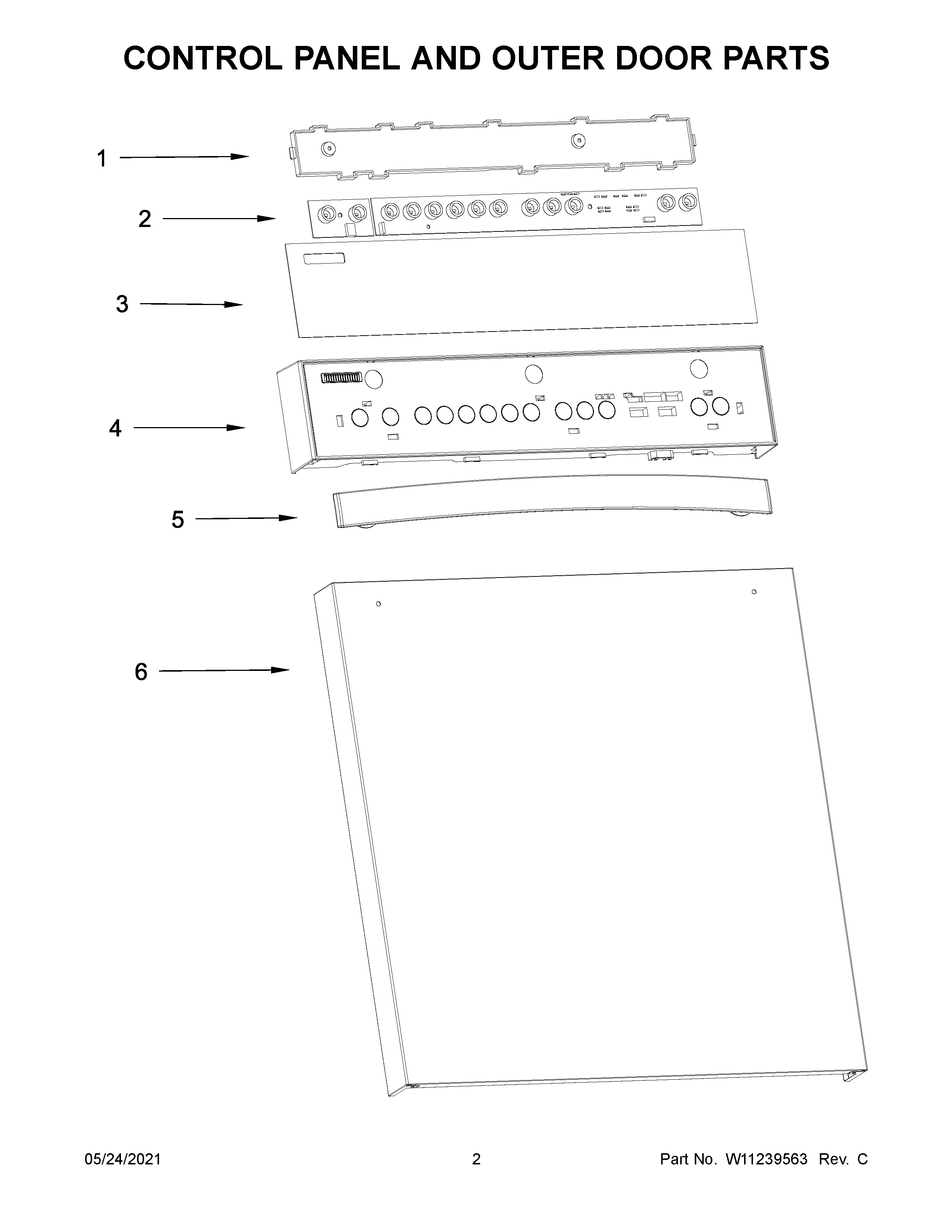 Control panel and outer door parts