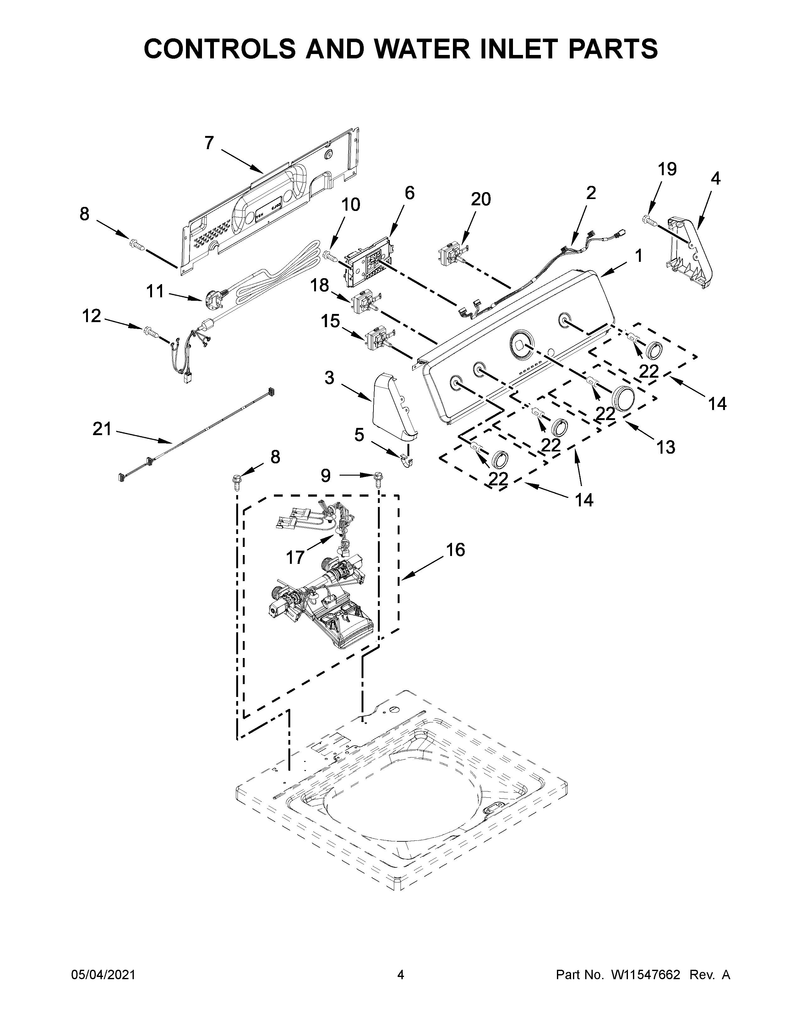 Controls and water inlet parts