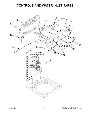Controls and water inlet parts