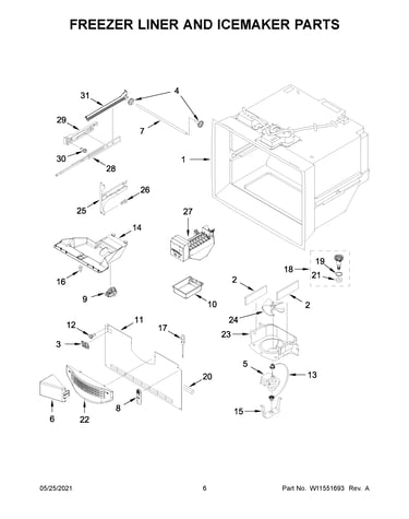 Freezer liner and icemaker parts