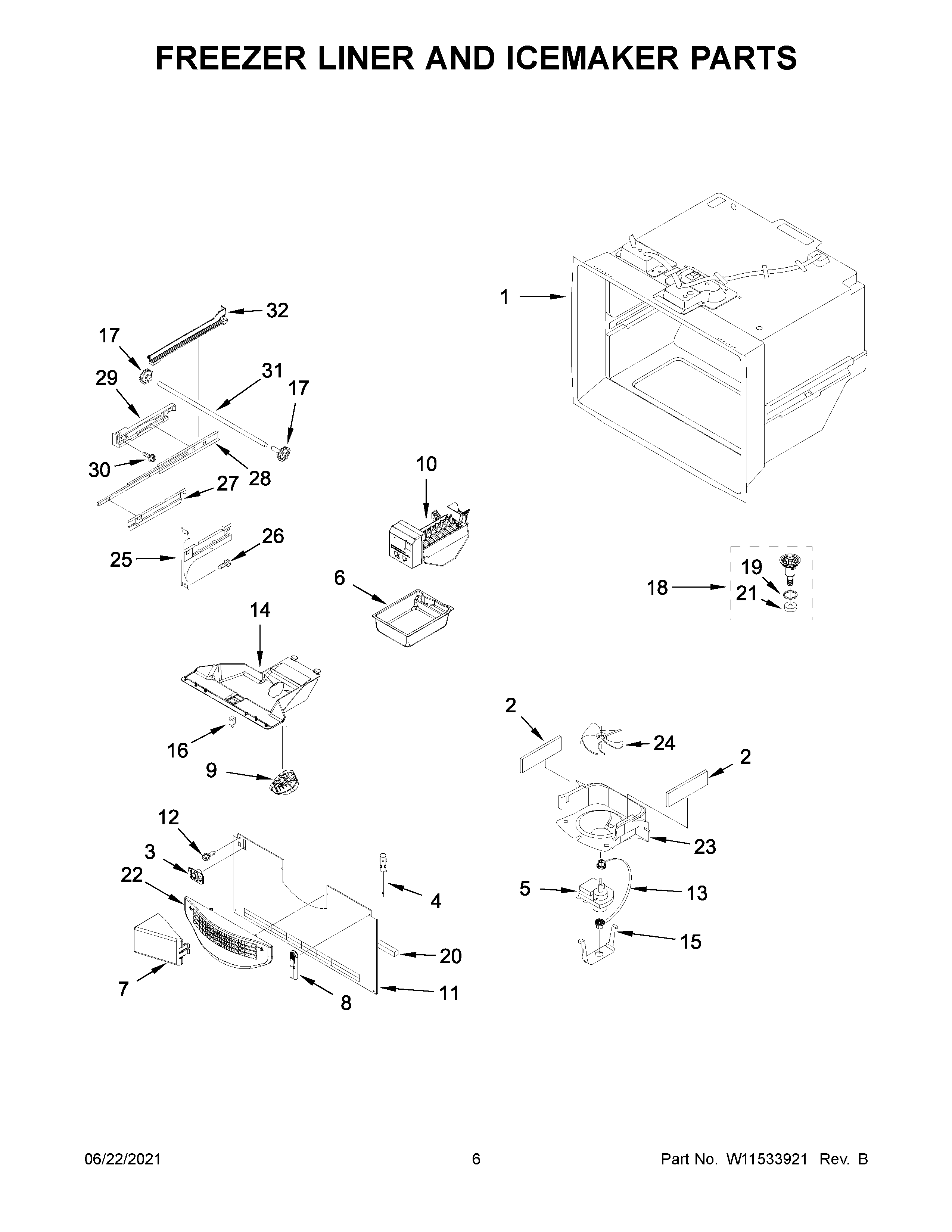 FREEZER LINER AND ICEMAKER PARTS