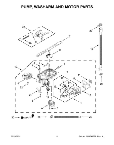 Pump, washarm and motor parts