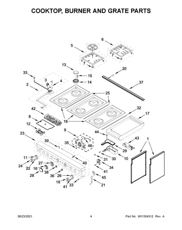 Cooktop, burner and grate parts