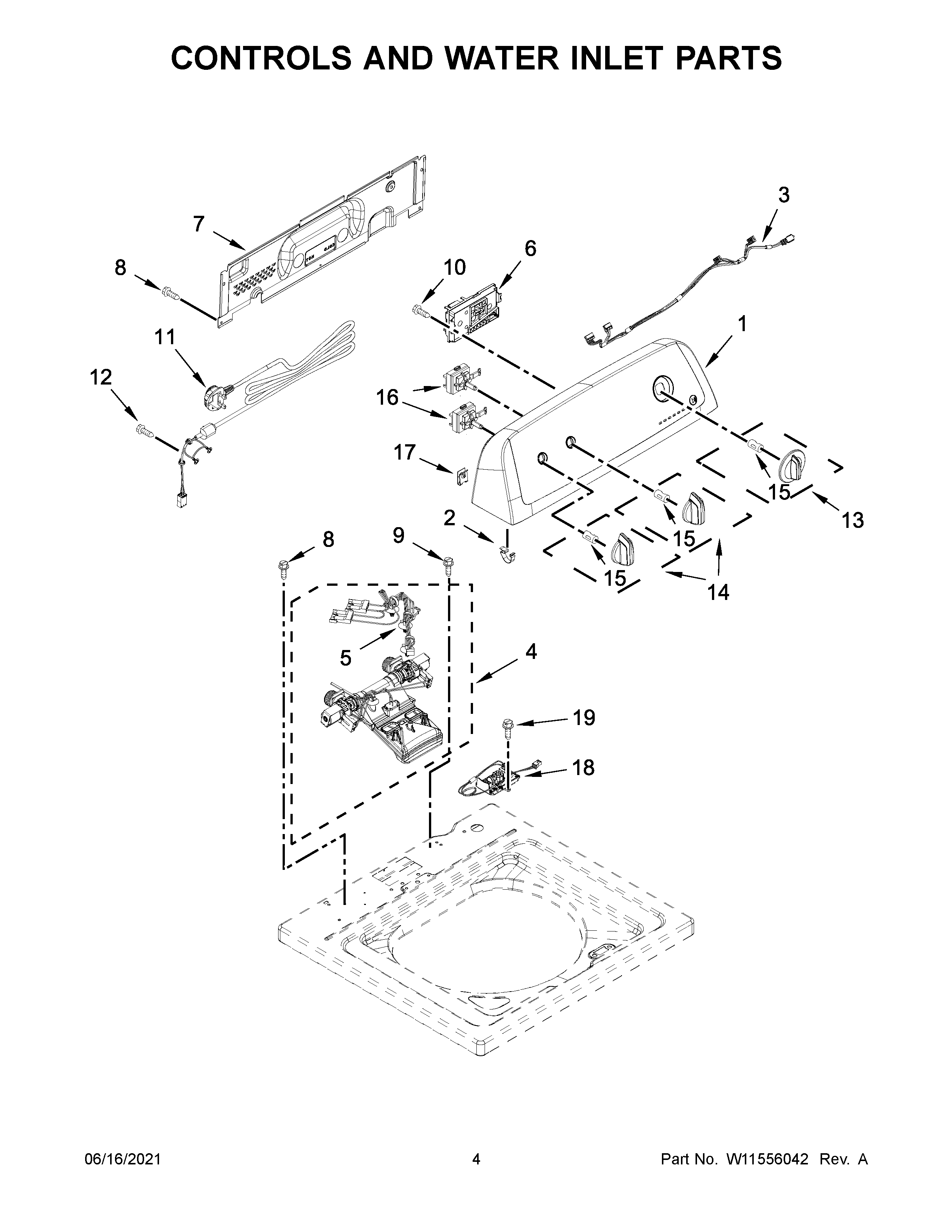 Controls and water inlet parts