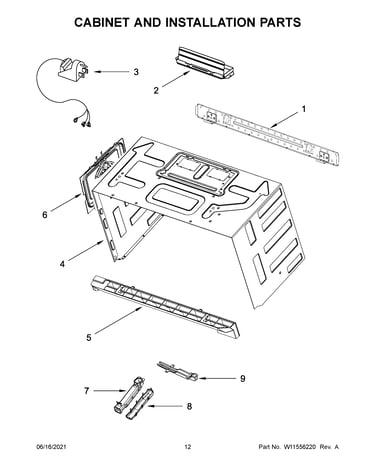 Cabinet and installation parts