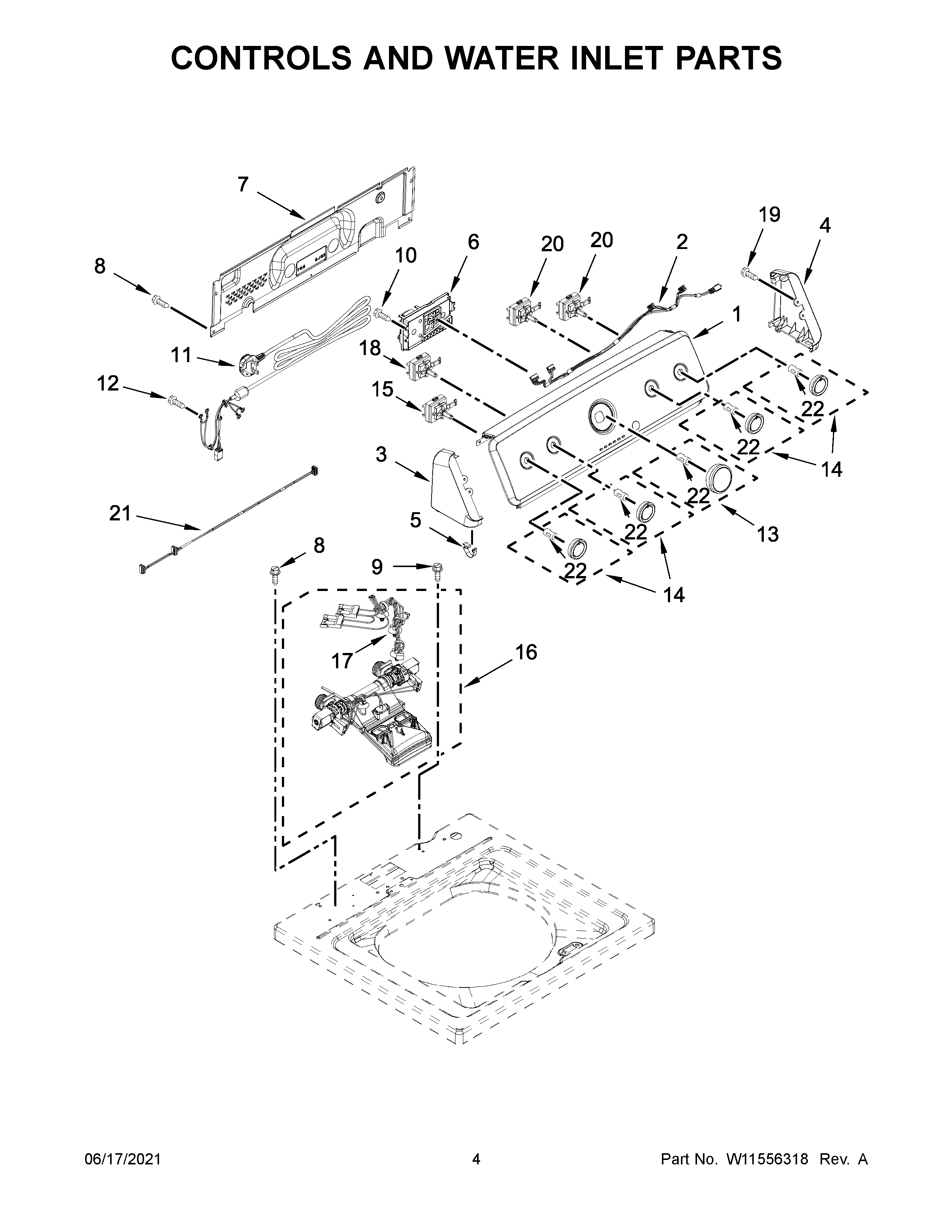Controls and water inlet parts