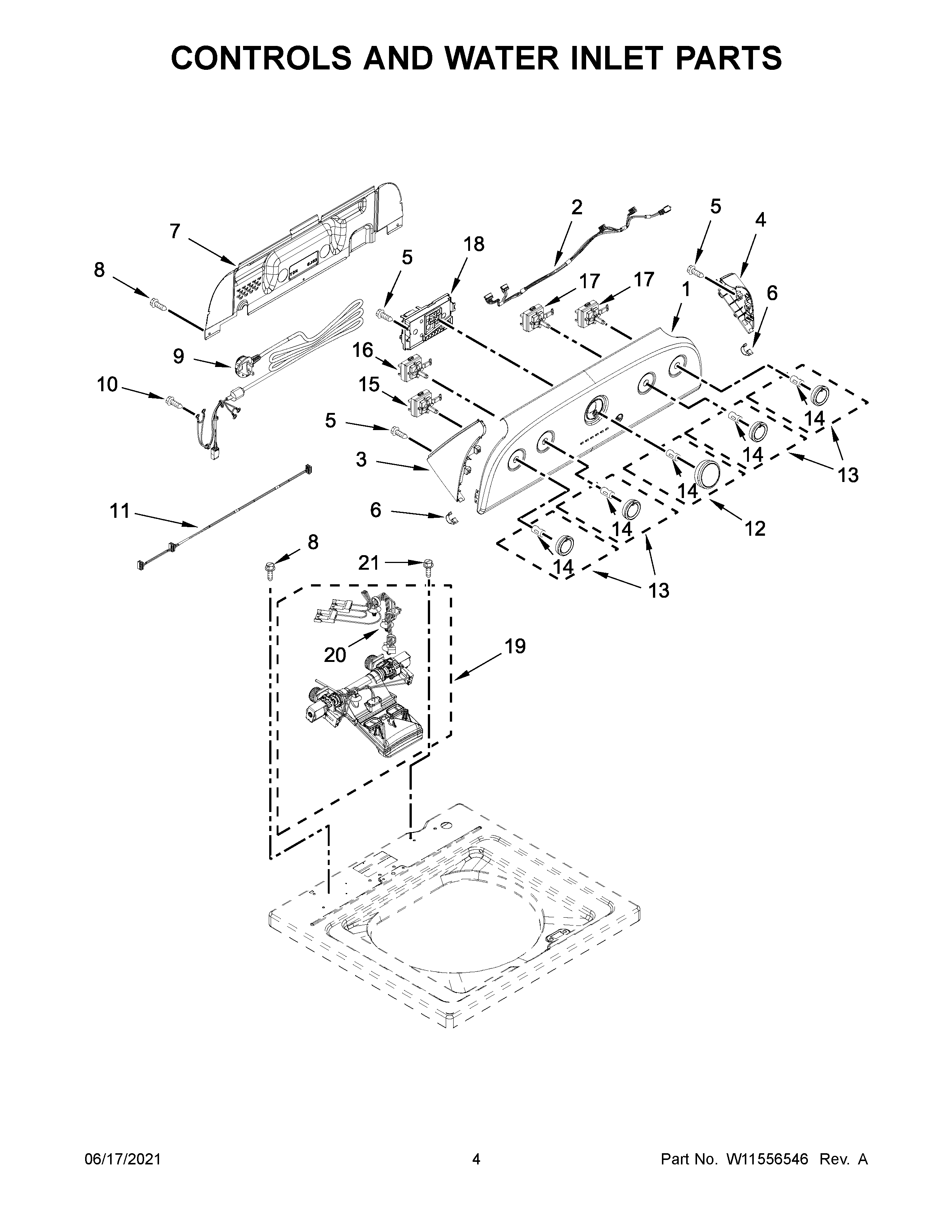 Controls and water inlet parts