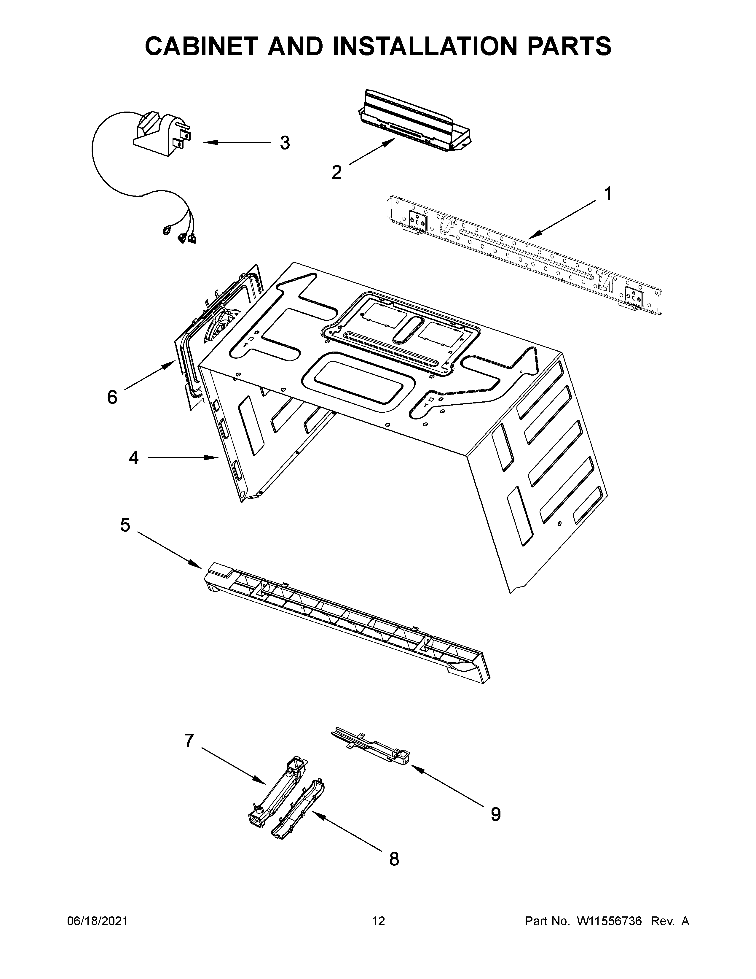 Cabinet and installation parts