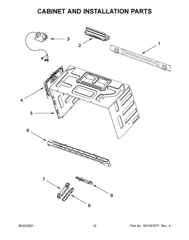 Cabinet and installation parts