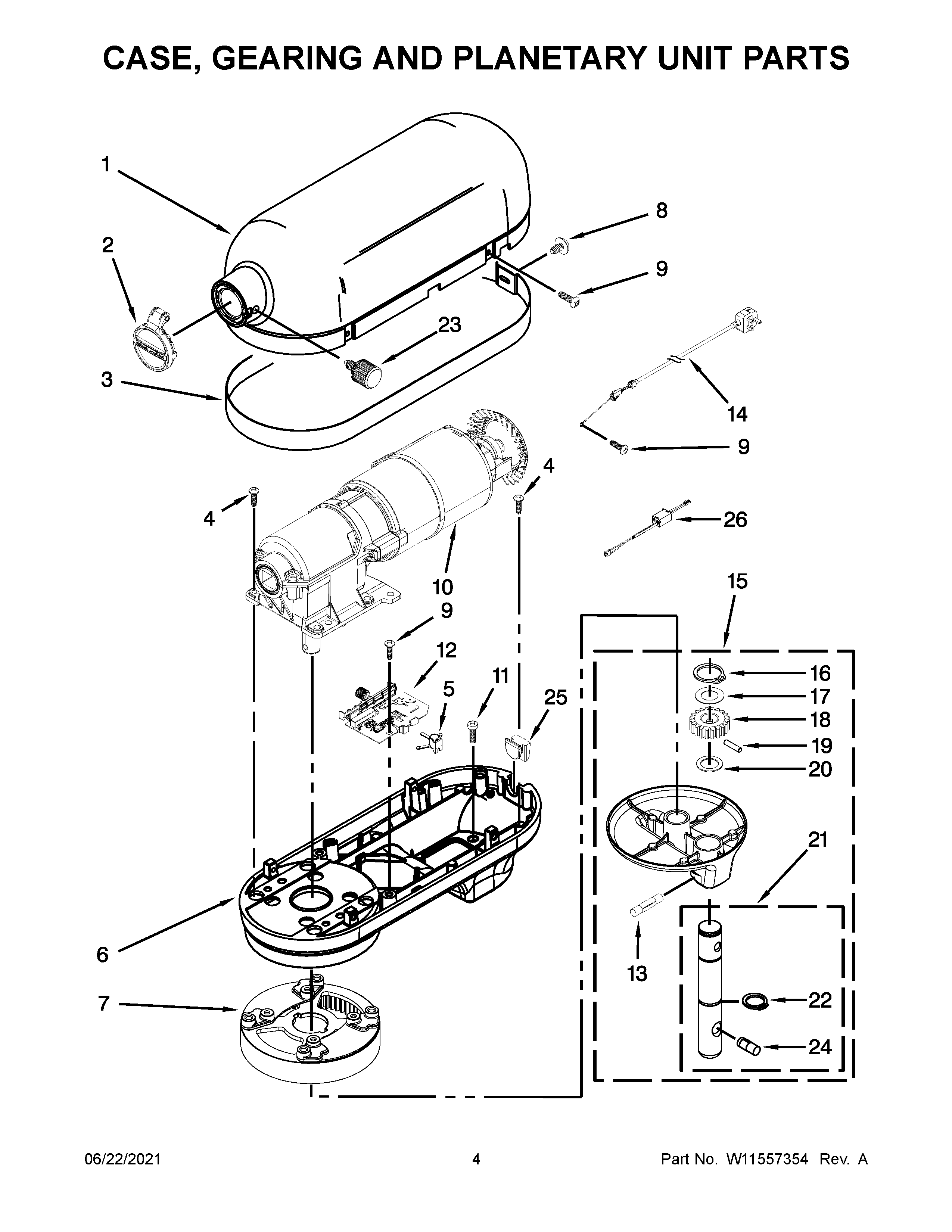 Case, gearing and planetary unit parts