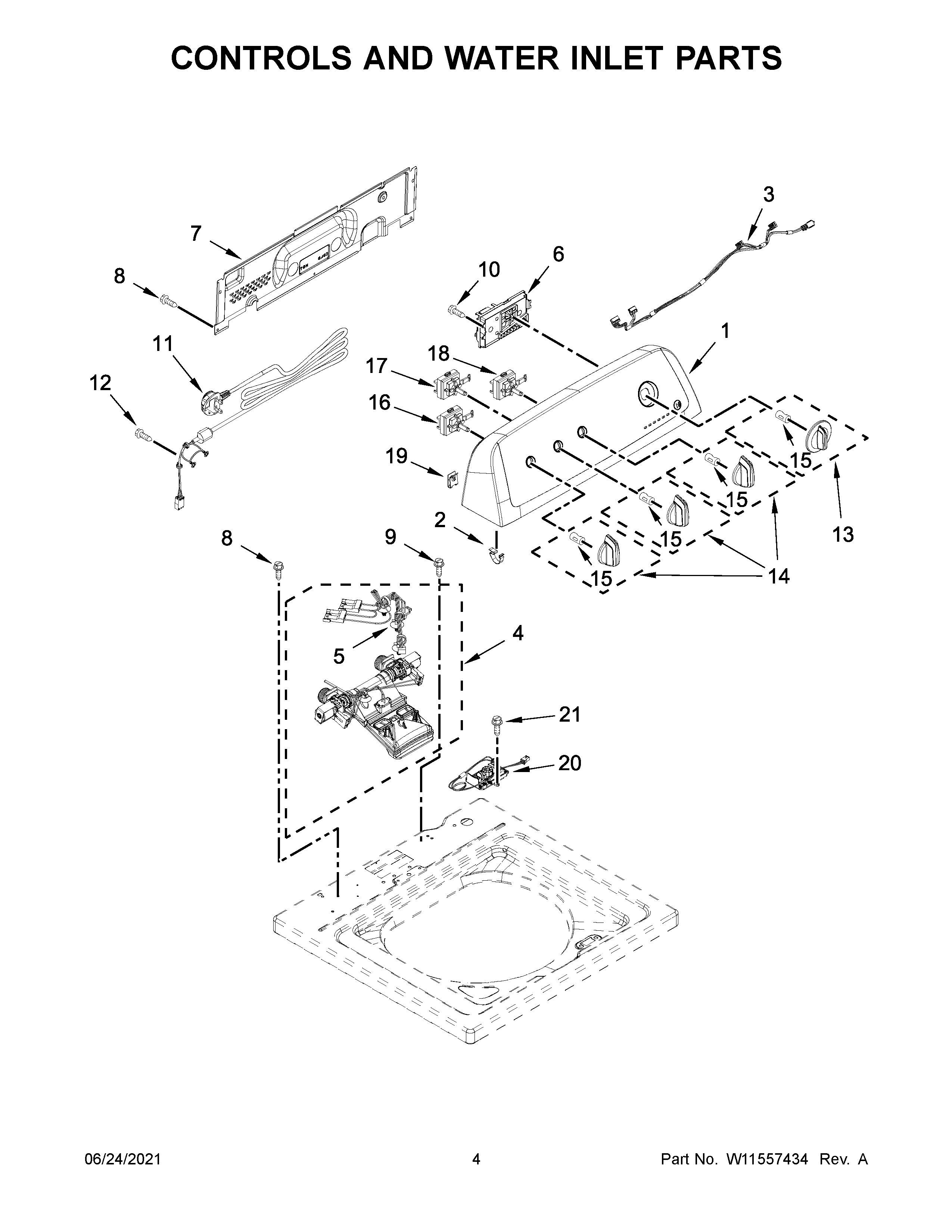 Controls and water inlet parts