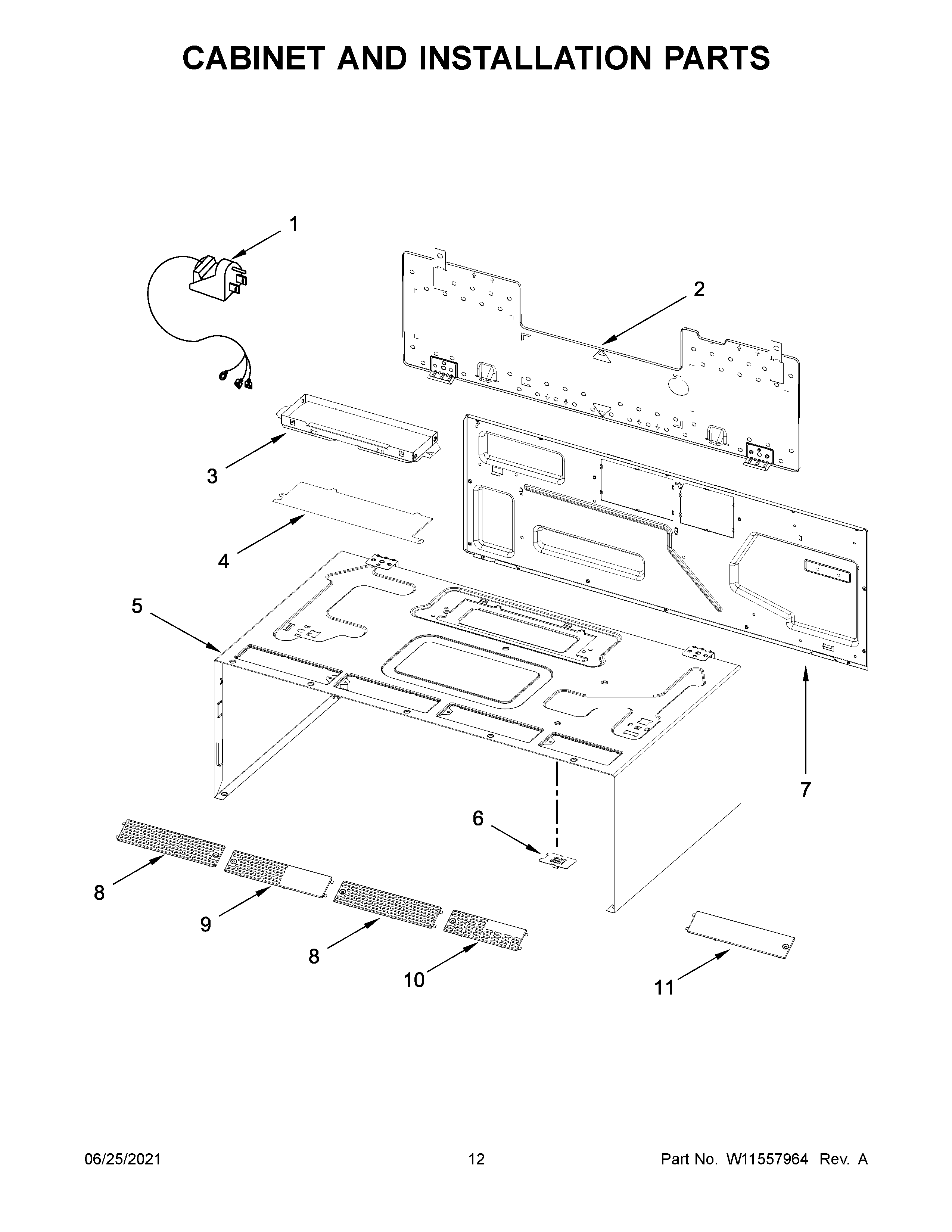 Cabinet and installation parts