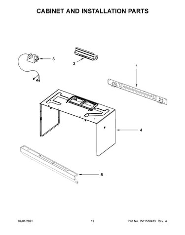 Cabinet and installation parts