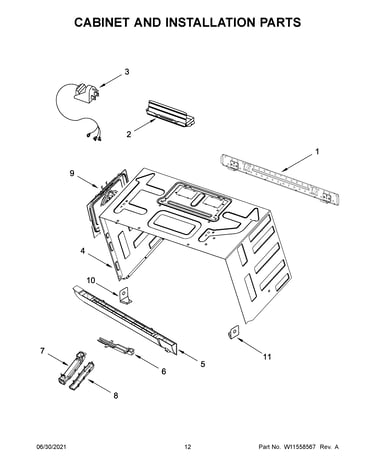 Cabinet and installation parts