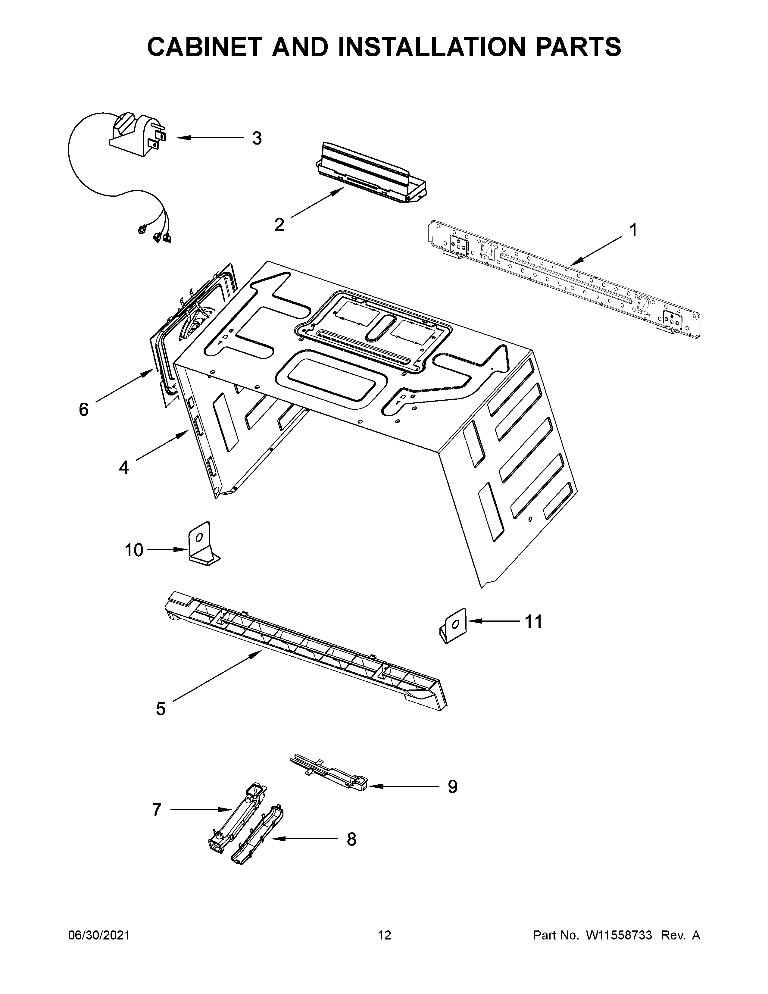 Cabinet and installation parts