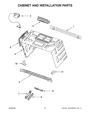 Cabinet and installation parts