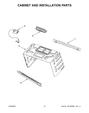 Cabinet and installation parts