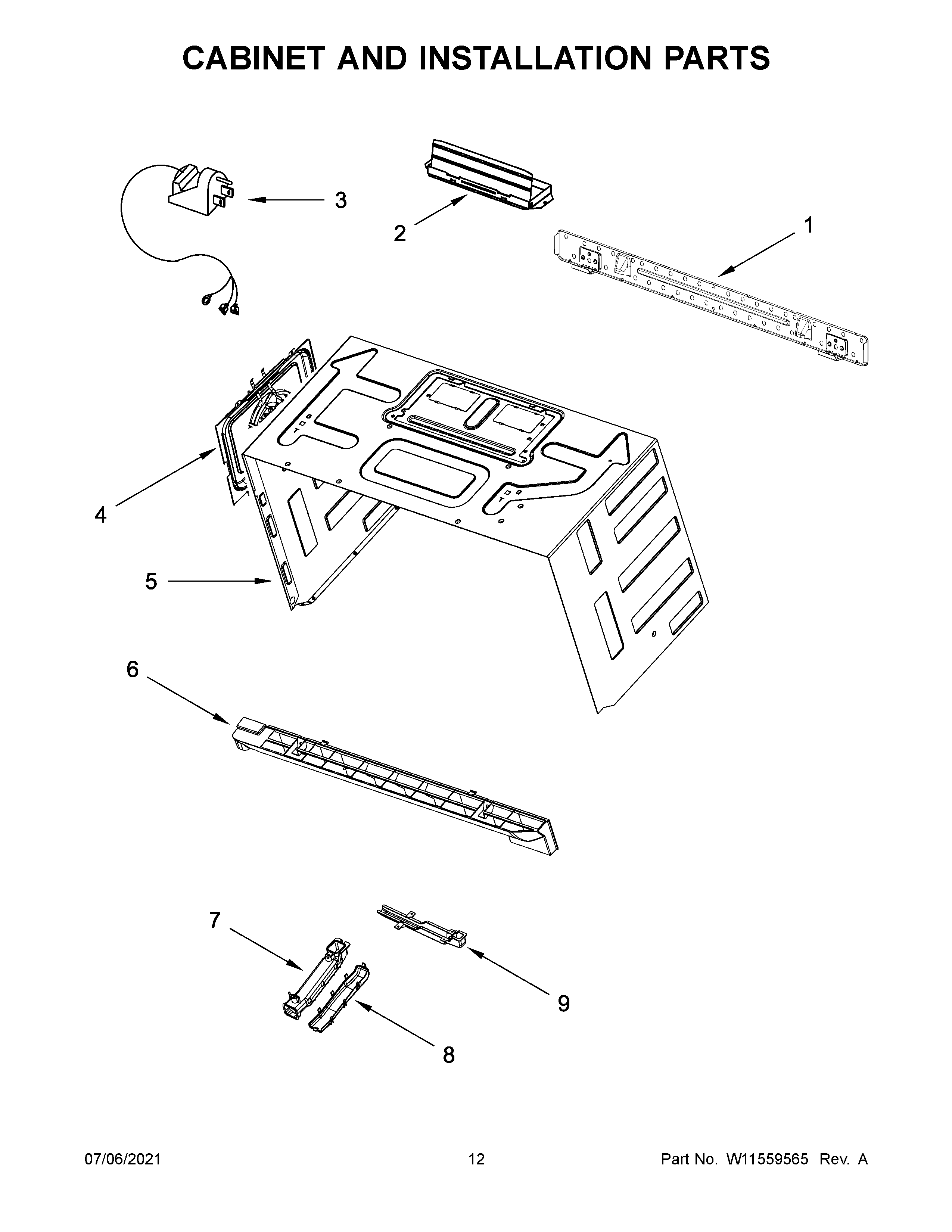 Cabinet and installation parts