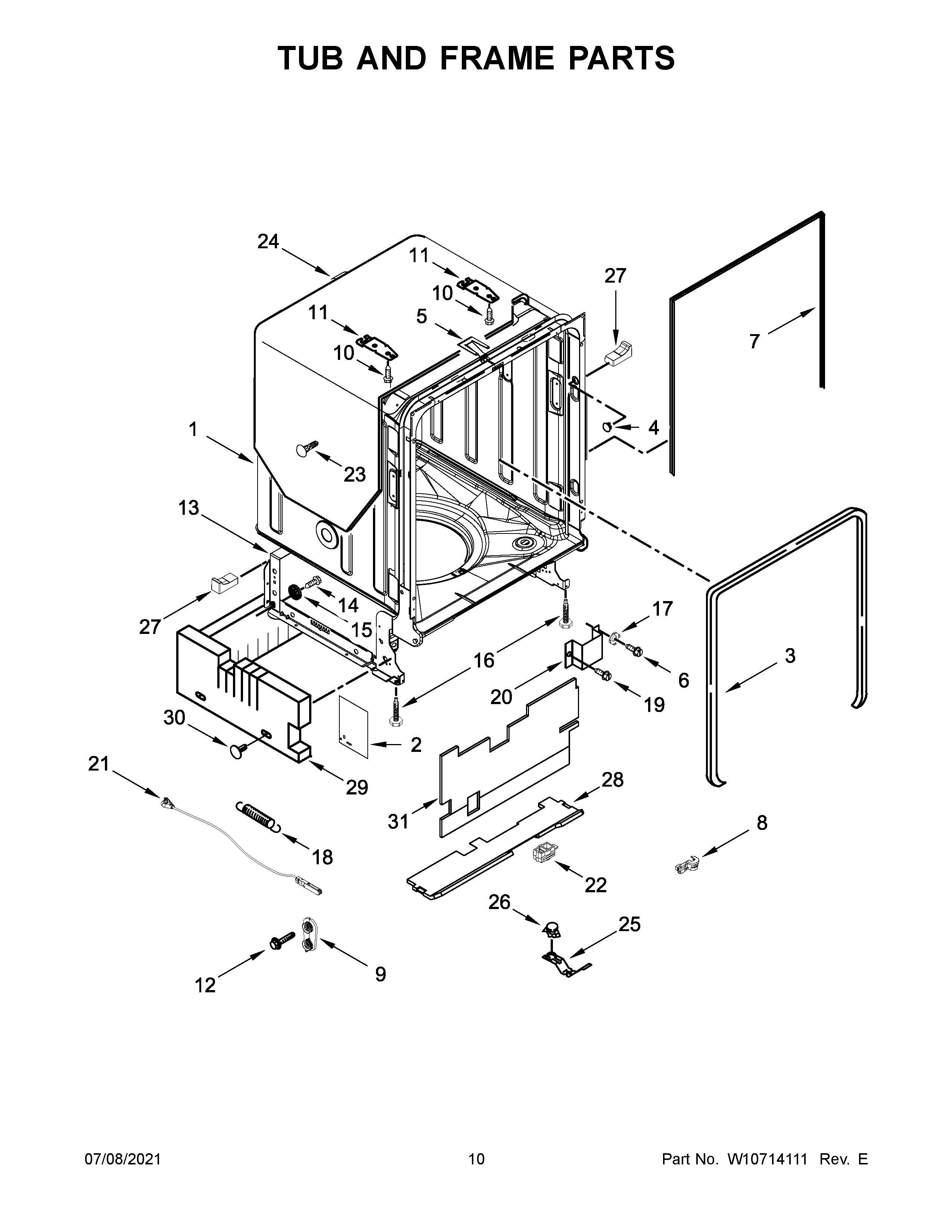 Tub and frame parts