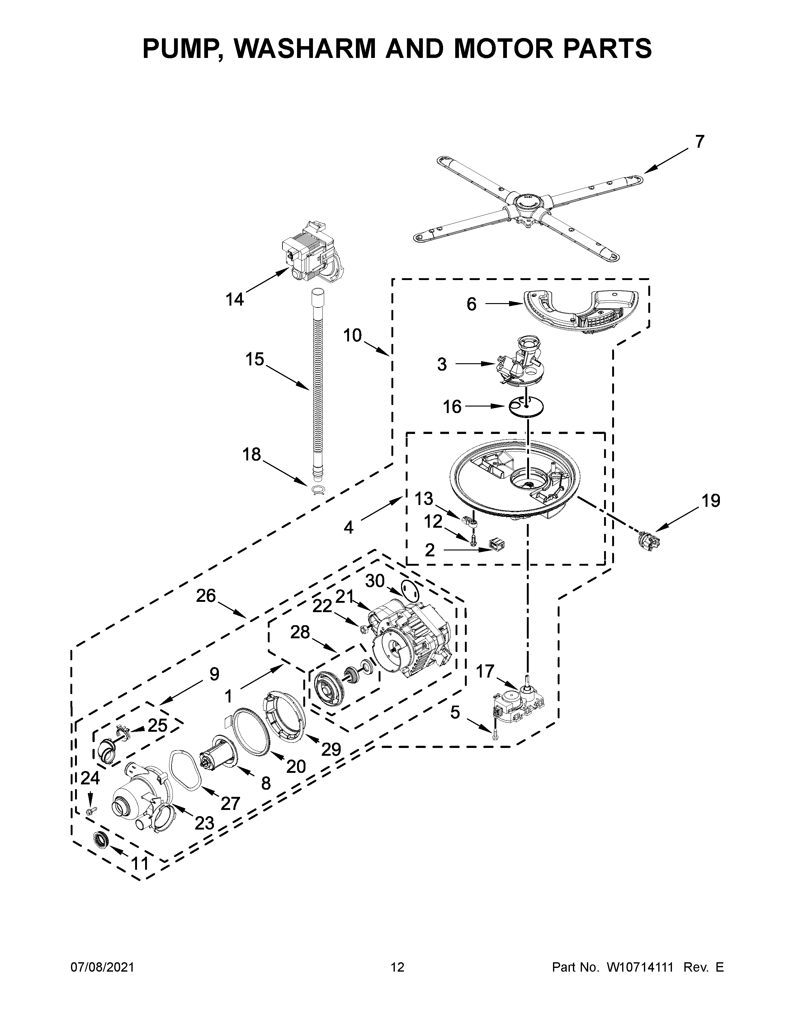 Pump, washarm and motor parts