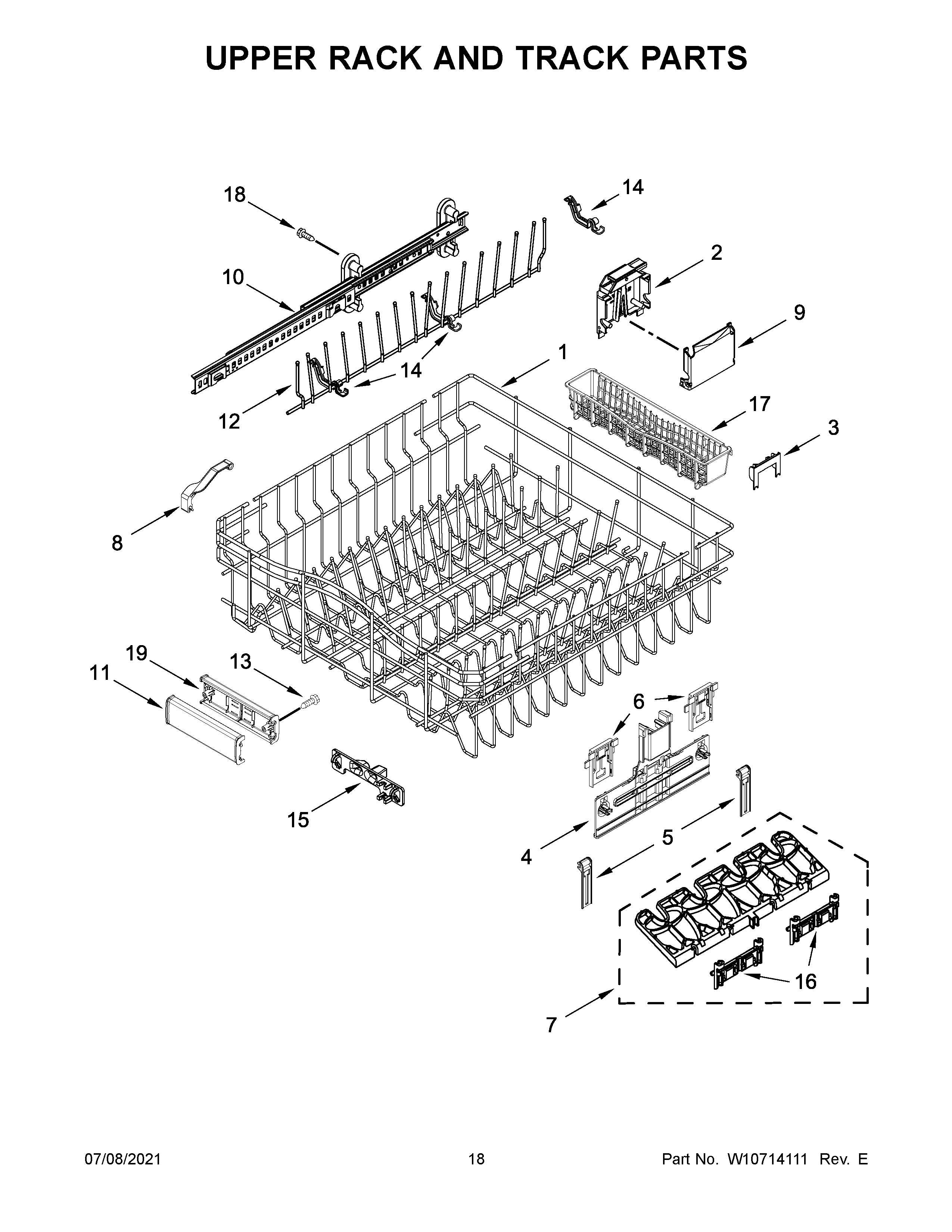 Upper rack and track parts