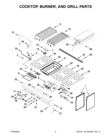 Cooktop, burner, and grill parts