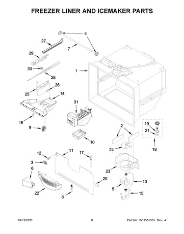 Freezer liner and icemaker parts