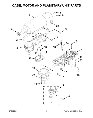 Case, motor and planetary unit parts