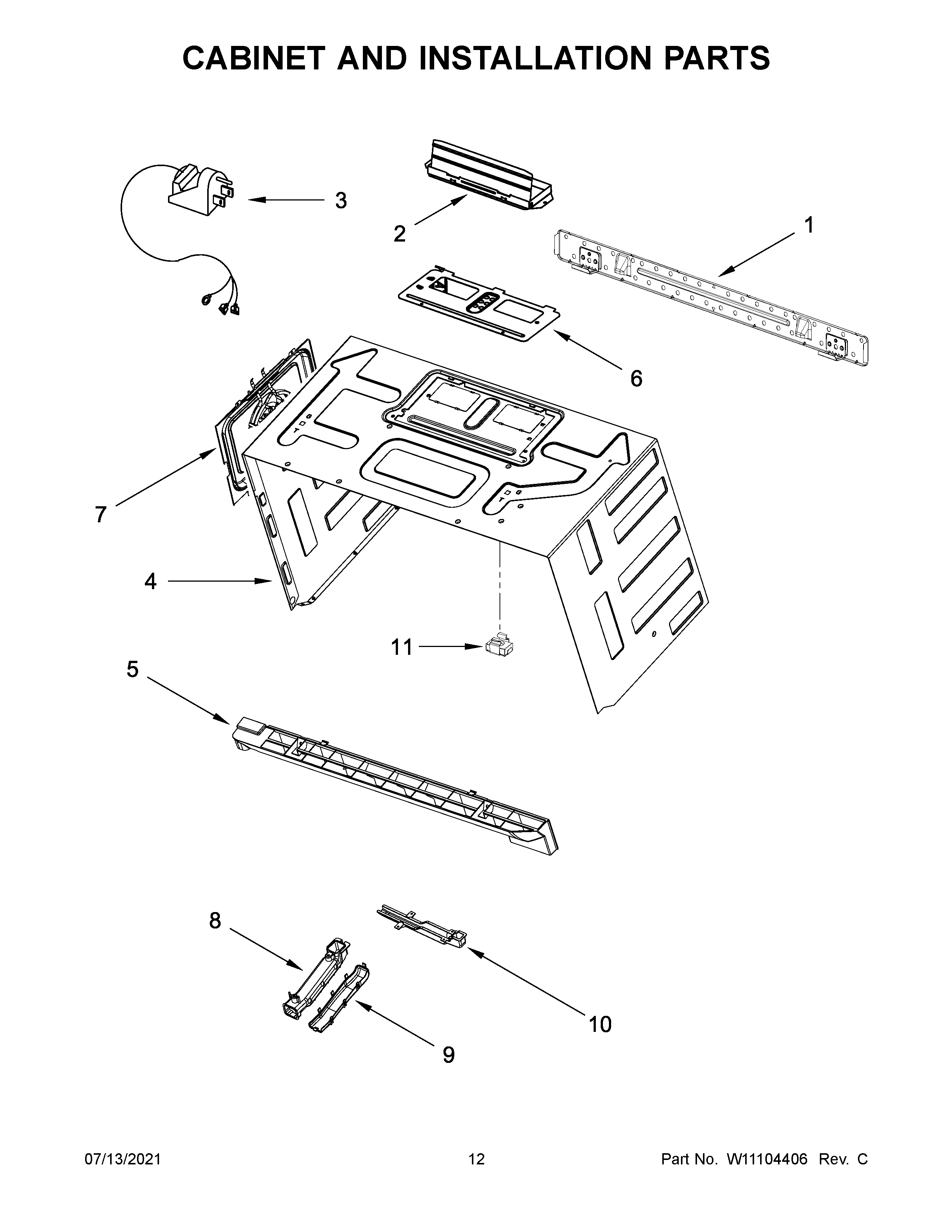 Cabinet and installation parts