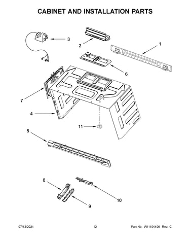 Cabinet and installation parts
