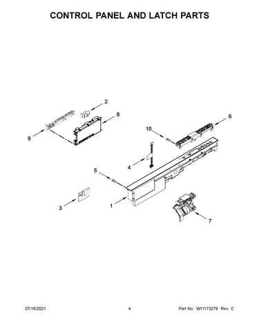 Control panel and latch parts