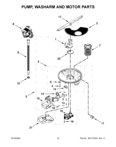 Pump, washarm and motor parts