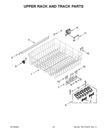 Upper rack and track parts
