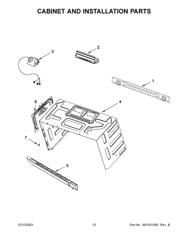 Cabinet and installation parts