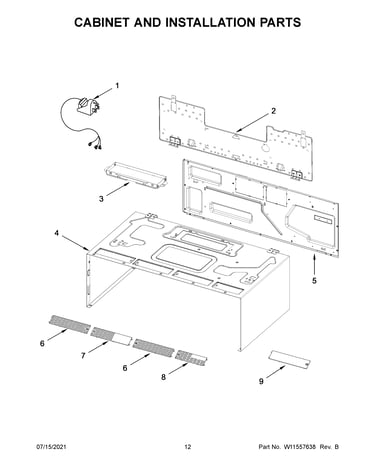 Cabinet and installation parts