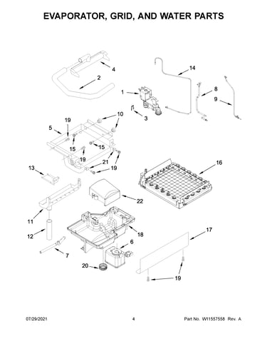 Evaporator, grid, and water parts